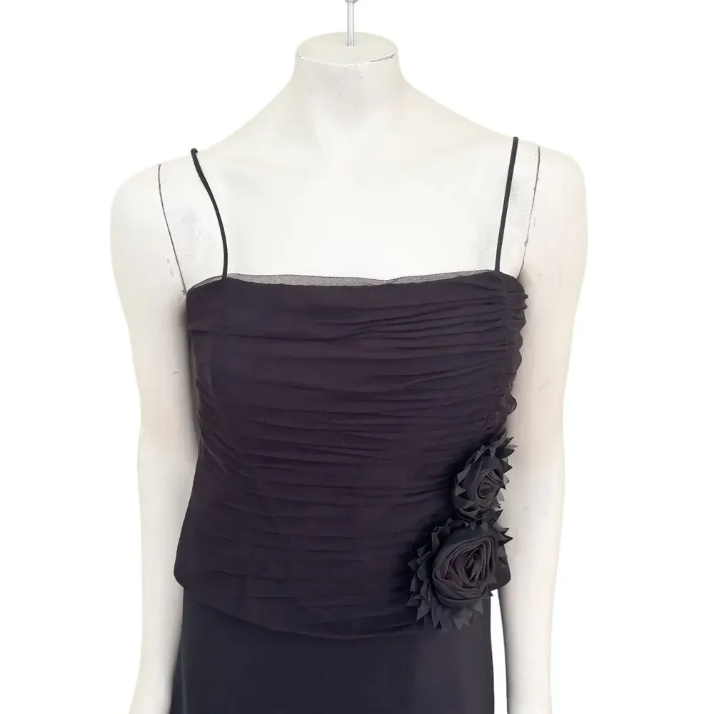 MILLA BELL 2 Piece Illusion Formal Dress Ruched Bodice 3D Flowers SZ 10